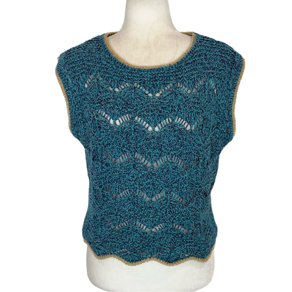 Axara teal and gold crochet vest